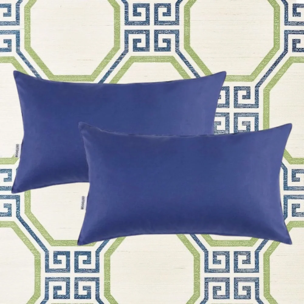 Luxury Home | Chic Navy Blue Outdoor Water Resistant Lumbar Throw Pillow Covers